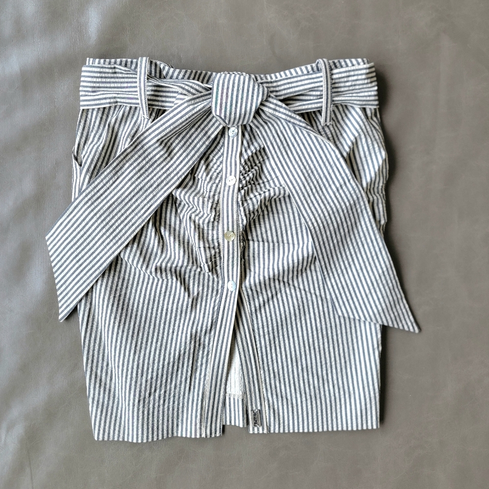 LTD Fornarina Stripe Skirt, Tie Belt, Button Front, Made in Italy, Size Large